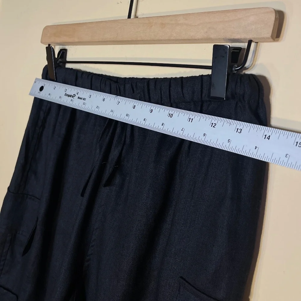 Black Linen Wide-Leg Cargo Pants